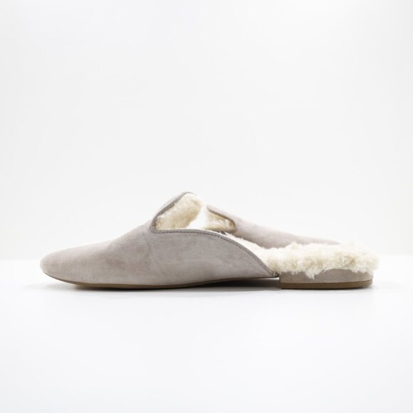Birdies Phoebe Taupe Leather Faux-Fur Lined Lightweight Flat Mules - 9.5 - Picture 5 of 7